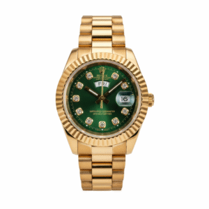Gold Chain With Gold Design With Green Dial