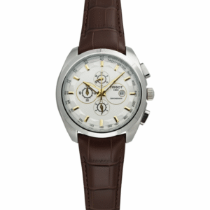 Brown Belt With Silver Outer With White Dial