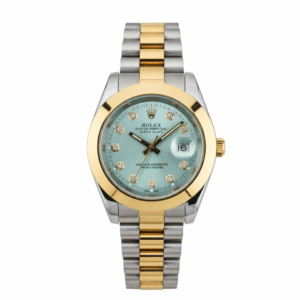 Silver With Gold Chain With Gold Design Blue Dial