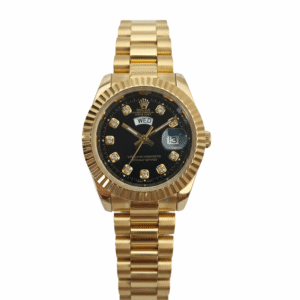 Gold Chain With Gold Design With Black Dial