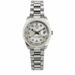 Silver Chain With Silver Design White Dial Date-Day